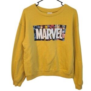 Marvel Yellow Sweatshirt Youth M 7-9 Logo Comics Graphic Print Super Heroes